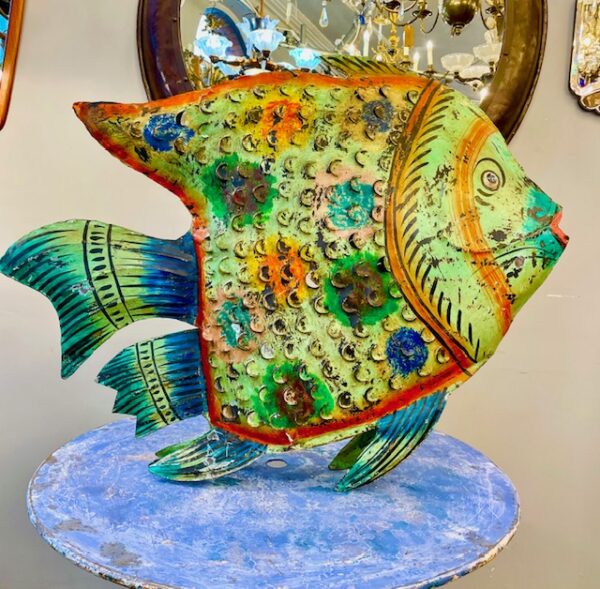 Contemporary Hanging Metal Angelfish With Internal Candle Holder