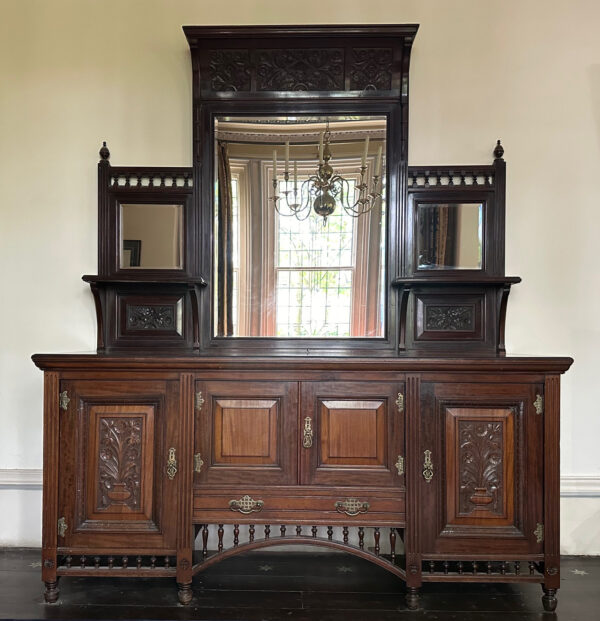 Victorian Carved Mahogany Side Board With Mirror Back