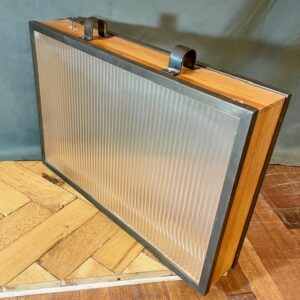 Contemporary Wooden Light Box With Brass Frame & Reeded Glass
