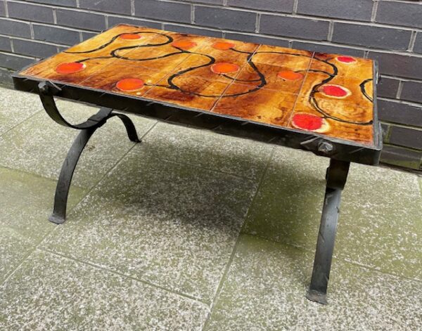 Mid Century French Wrought Iron & Tile Coffee Table Contemporary Design