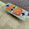Mid Century French Chrome & Tile Coffee Table With Abstract Design