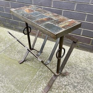 French Iron Work Magazine Rack With Stone Tile Top