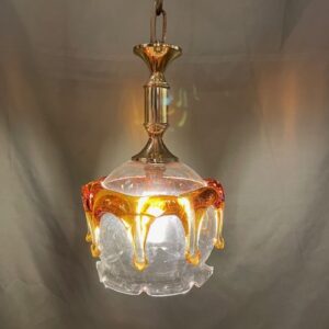 Mid Century Murano Style Glass & Brass Pendant