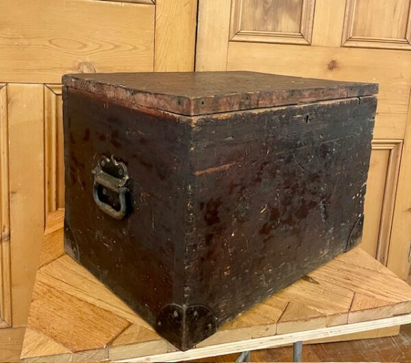 Small Vintage Pine Chest With Iron Handles