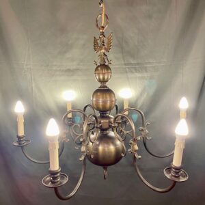 Mid Century Belgian 6 Arm Pendant With Double Headed Eagle Motif