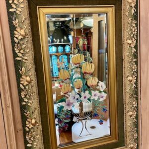 Victorian Etched Mirror With Painted Floral Design & Gilded Floral Frame