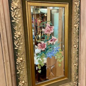 Victorian Etched Mirror With Painted Floral Design & Gilded Floral Frame