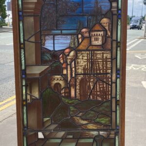 Victorian Stained Glass Window Depicting A Rural Scene