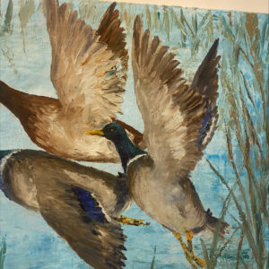 Alternative view of Vintage Oil Painting Of Ducks In Flight