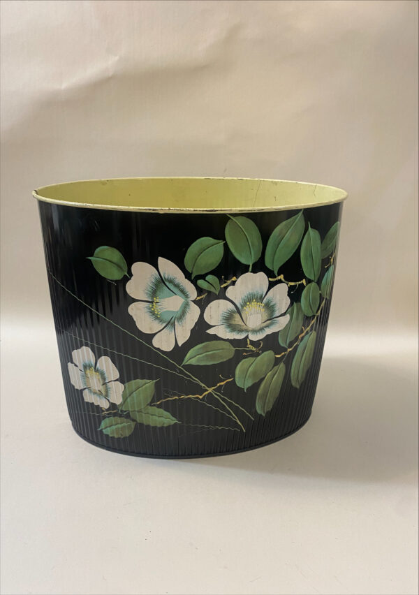 Mid Century Enamel Bin With Floral Motif