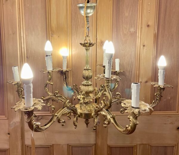 Early 20th Century Ornate Six Arm Chandelier With Cherubs