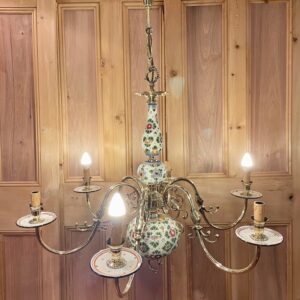 Early 20th Century Flemish Brass & Porcelain Chandelier