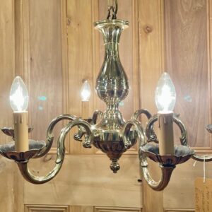 Early 20th Century Flemish Solid Polished Brass Six Arm Chandelier