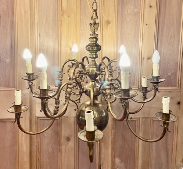 Early 20th Century Flemish Twelve Arm Tiered Chandelier