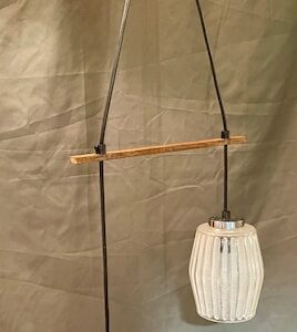 Mid Century Ribbed Glass Shades & Teak Spacer Pendant Light