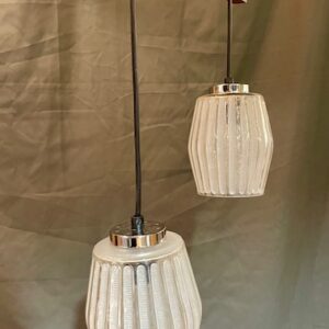 Alternative view of Mid Century Ribbed Glass Shades & Teak Spacer Pendant Light