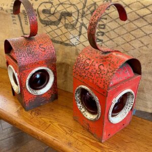 Alternative view of Mid Century Railway Works Lantern With Oil Lamp