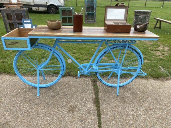 Contemporary Long Table Or Shelf Converted From An Old Bike