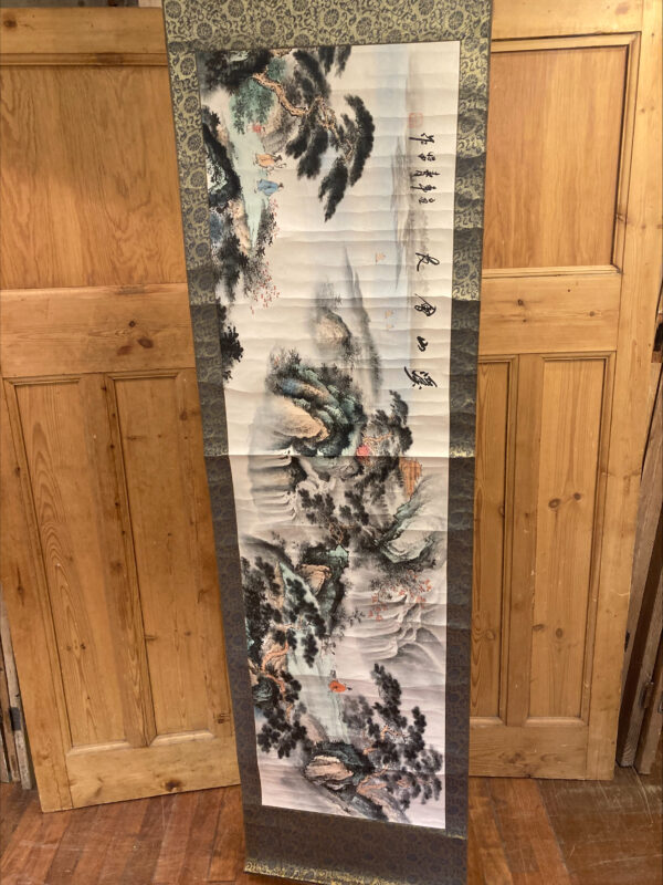 Chinese Printed Tapestry Scroll Artwork Depicting Tangshan Stream