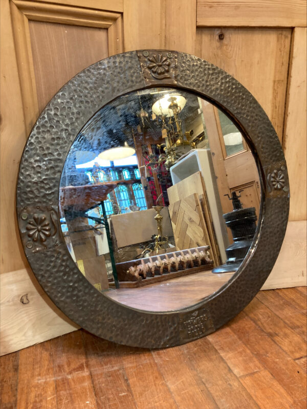 Early 20th Century Hammered Copper Round Mirror