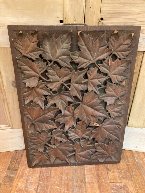 Carved Wooden Relief Panel Artwork Of Leaves