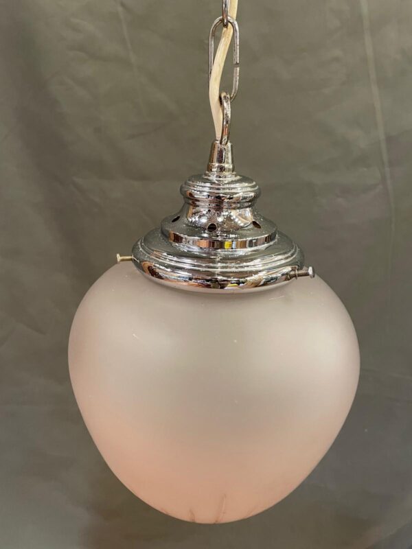 Mid Century Polished Chrome & Frosted Glass Pendant