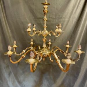 Early 20th Century Brass Two Tier Twelve Arm Chandelier Early 20th Century Brass Two Tier Twelve Arm Chandelier