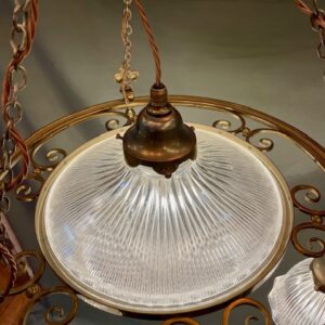 Alternative view of Brass Pendant With 3 Holophane Lights And Central Bowl