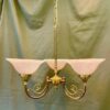 French Period Brass Pendant With Floral Design & Nine Lights