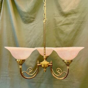 Victorian Brass Pendant With Three Glass Shades Victorian Brass Pendant With Three Glass Shades