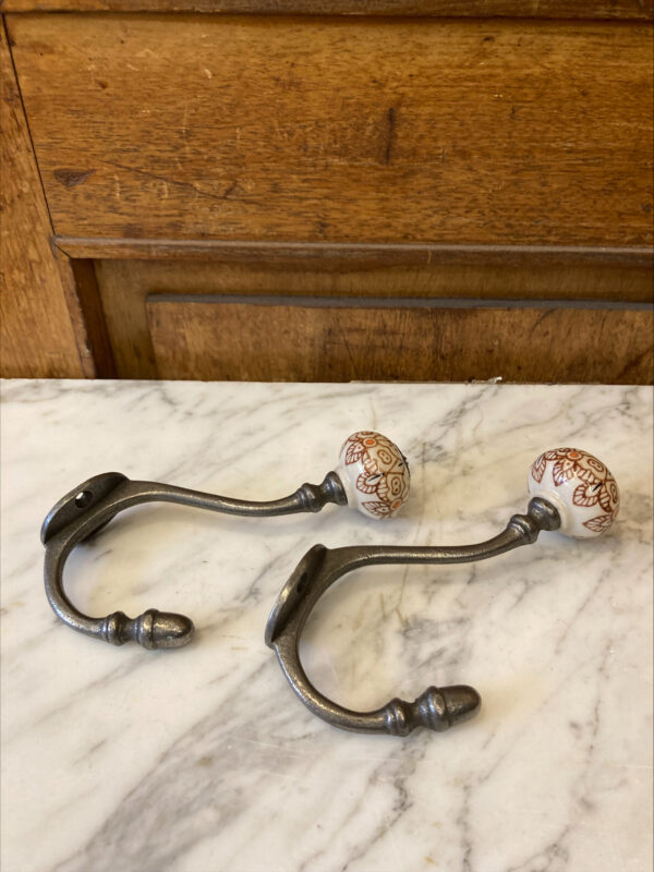 Cast Iron Hooks With Patterned Ceramic Top