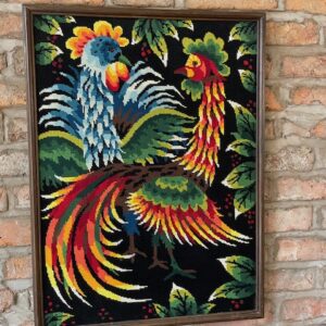 Mid Century French Wool Tapestry 'Pair of Golden Birds'