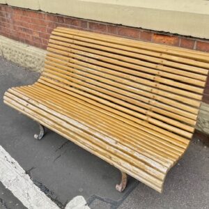 Early 20th Century Steel Frame Oak Bench