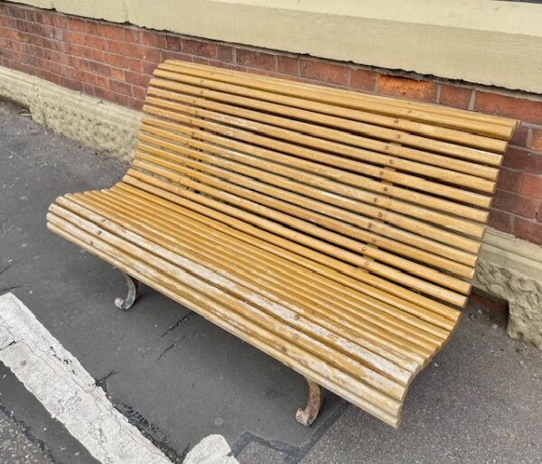 Early 20th Century Steel Frame Oak Bench