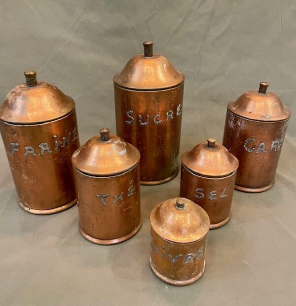 Mid Century French Storage Tin Set In Copper