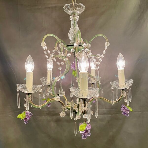 French Five Arm Chandelier With Grape Cluster Motif