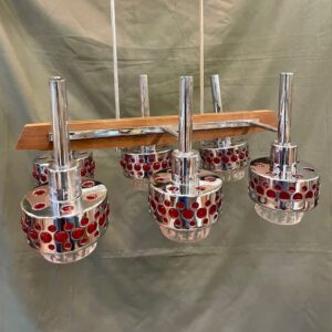 Mid Century Classic Six Light Pendant On Hardwood & Chrome Frame