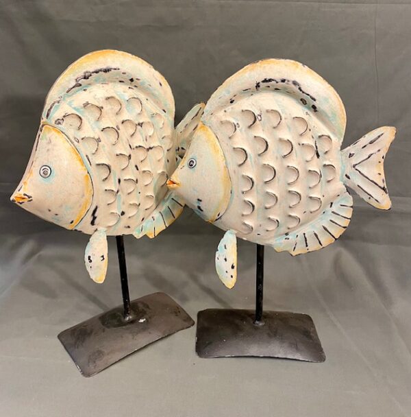 Contemporary Decorative Metal Fish With Backlight Candle Holder In Cream & Blue