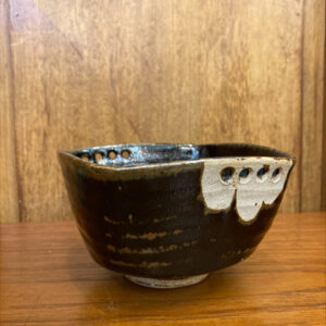 Mid Century Stoneware Bowl With Decorative Holes