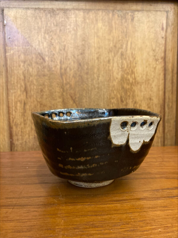 Mid Century Stoneware Bowl With Decorative Holes