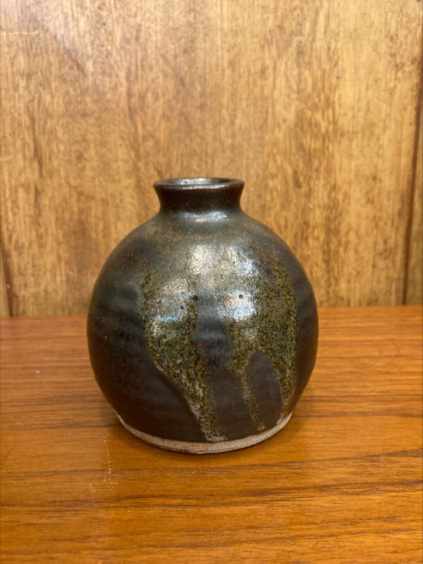 Mid Century Stoneware Drip Glaze Bud Vase