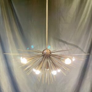 Mid Century Ten Light Sputnik Starburst Pendant With Brass Finish