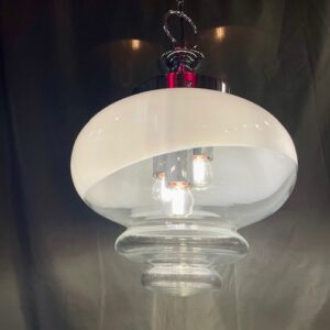 Alternative view of Vintage Italian Pendant With Three Bulb Cluster & Chrome & Glass Housing