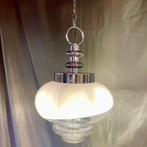 Vintage Italian Pendant With Three Bulb Cluster & Chrome & Glass Housing