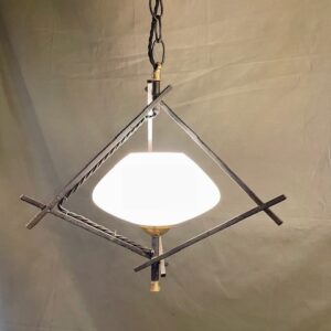 Mid Century Unique Triangular Pendant With White Glass Shade