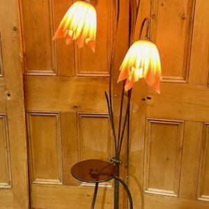 Vintage Cocktail Floor Lamp With Two Smoked Glass Tables & Three Plastic Shades