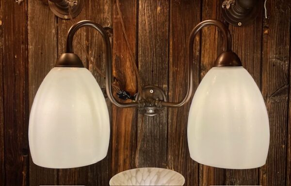 Victorian Style Double Wall Sconce With Opal White Shades