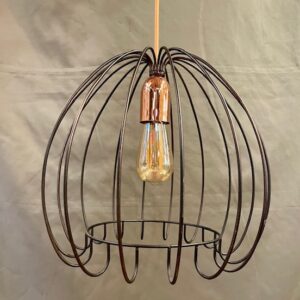 Black Single Caged Pendant With Copper Bulb Holder