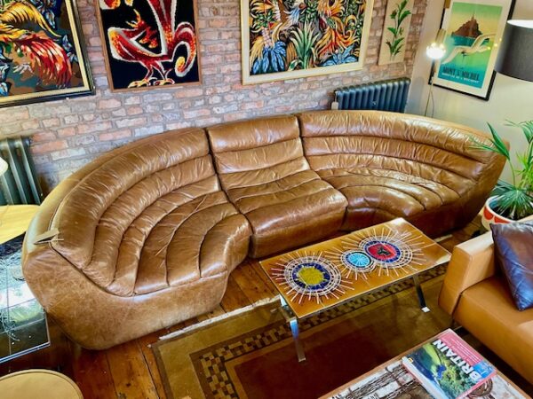 Vintage 1970s Italian Cognac Leather Modular Sofa