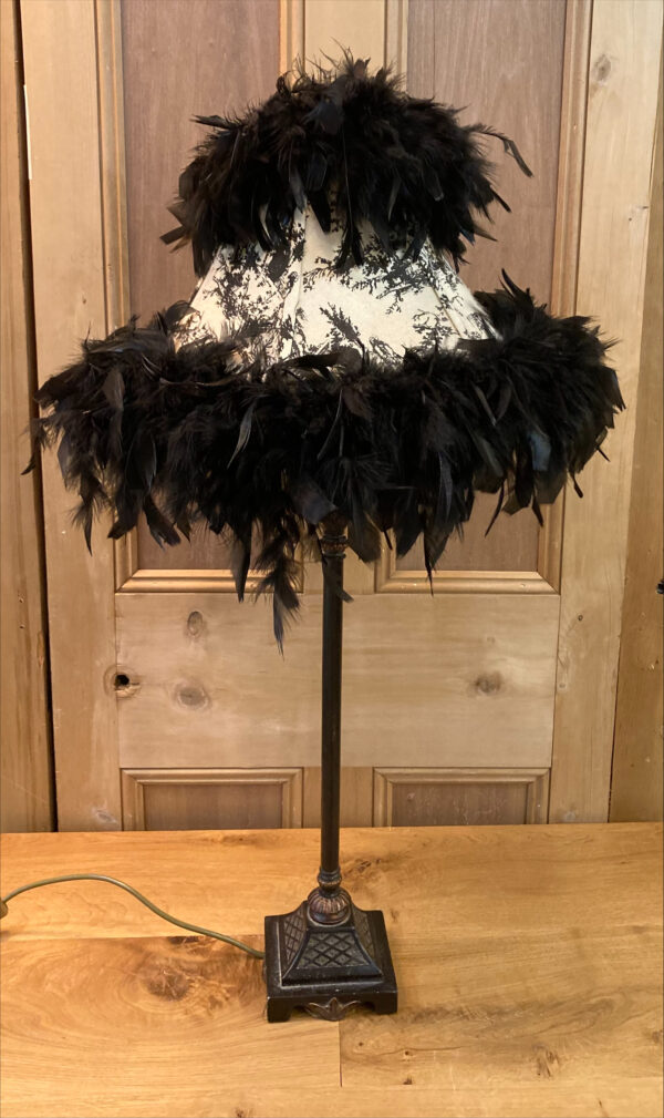 Edwardian Style Table Lamp With Black Feathered Shade